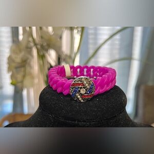 Elegant Pink Silicone Twisted Bracelet with Rhinestone Accents